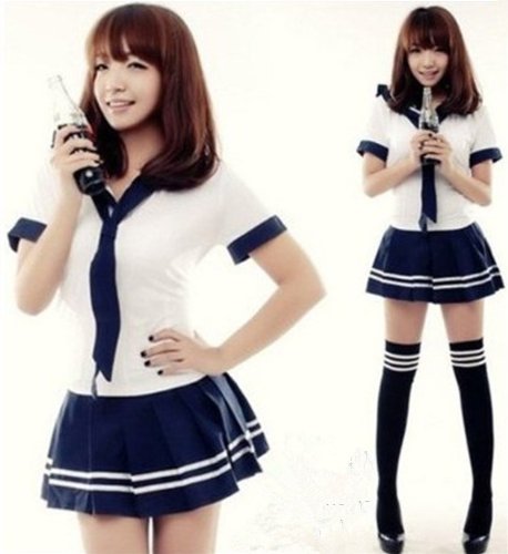 Aokin New Cute Sexy Japanese School Girl Sailor Uniform Cosplay Costume (L)