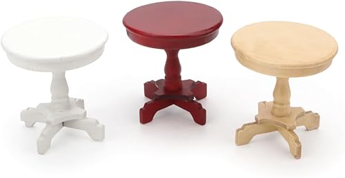 Miniatura 5 de Mesa auxiliar de casa de muñecas en miniatura, a escala 112, muebles de madera, mesa de té lateral redonda, modelo para accesorios de casa de