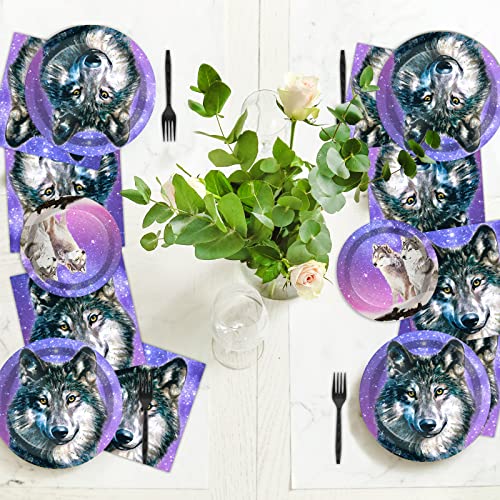 Wiooffen 96 Pcs Wolf Party Supplies Plates Napkins Forks Tableware Set Wolf Animal Birthday Disposable Dinnerware Decoration For Boys Girls Birthday Baby Shower, 24 Guests #TOP5