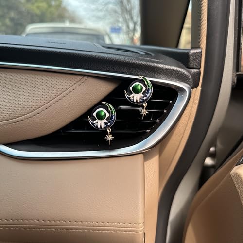 Image of ORIESSE Astronaut Air Vent Clips Car Air Fresheners 2pcs Spaceman Moon Stars Car Decor Anime Car Accessories for Teens Bling Green Car Vent Clips Refillable Car Diffuser