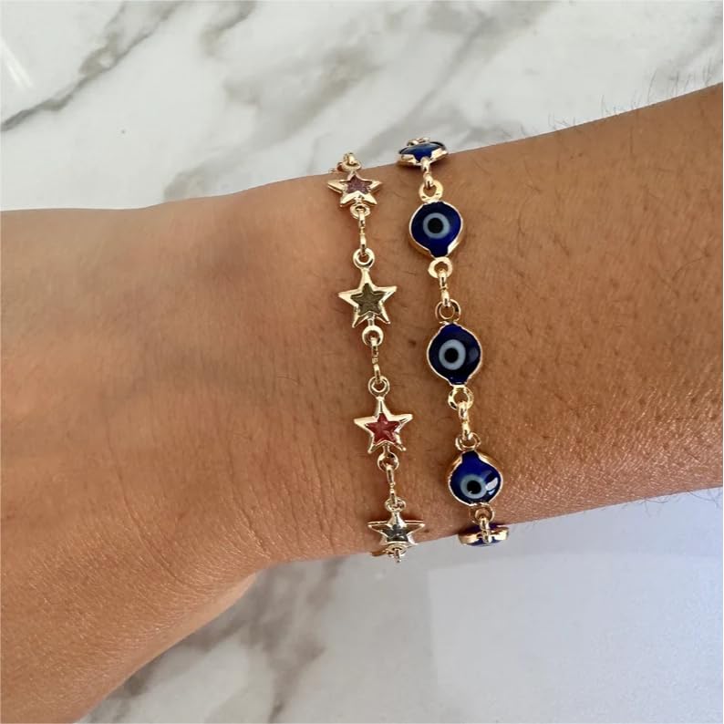 Sanyaa Star Bracelet 18K Gold Plated Multi Stone Crystal Star Bracelet for Women (Colorful)3