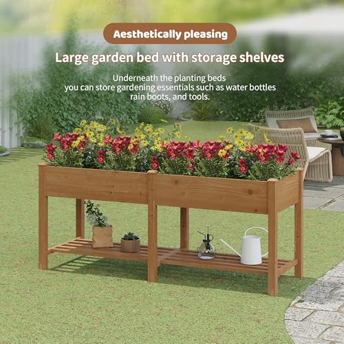 Image of Raised Garden Bed with Legs Elevated Wooden Planter Box Stand Large Planter Stand Box for Fruits Vegetables Flowers with Divider with Bag- 72 * 24 * 30.5IN(Brown)