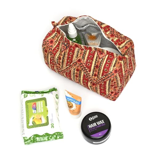 Image of Block N Style's Travel Hanging Toiletry Bag Pouch Dopp Kit for Men and Women Organizer for Cosmetics, Makeup Brushes, Jewelry, Shaving Tools and Travelling Accessories (Red Orange)