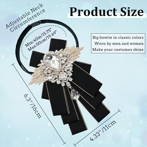 Image of Luckyvestir Womens Mens Bow Tie Ribbon Black Rhinestone Bow Ties Men Large Crystal Bowknot Bowtie for Wedding Party Banquet