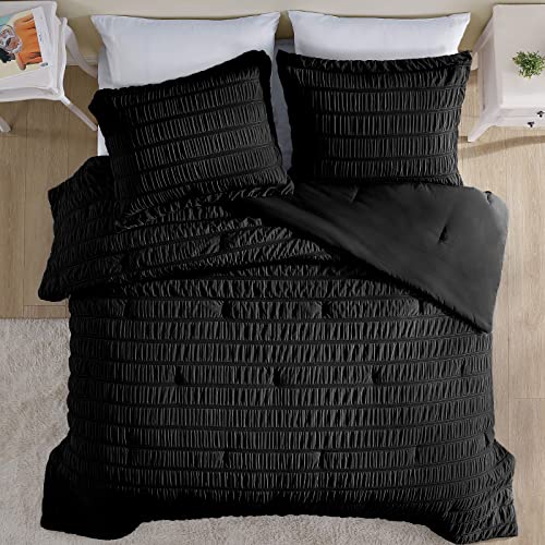 Walensee Twin Seersucker Comforter Set 100% Polyester Soft Washable Microfiber Bed Comforters With 1 Pillowsham, Lightweight Cozy Bedding Comforter Sets For All Season, 2 Pieces, 68"X90", Black #TOP1