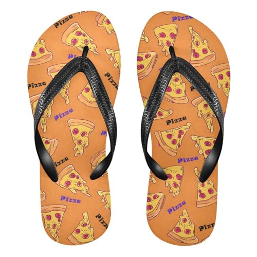 ALAZA Orange Pieces Pizza Flip Flops for Women Fashion Beach Slippers Comfort Mens Flip Flops Non-Slip Rubber Shower Slippers Sandal for Hotel Travel Sport,XS