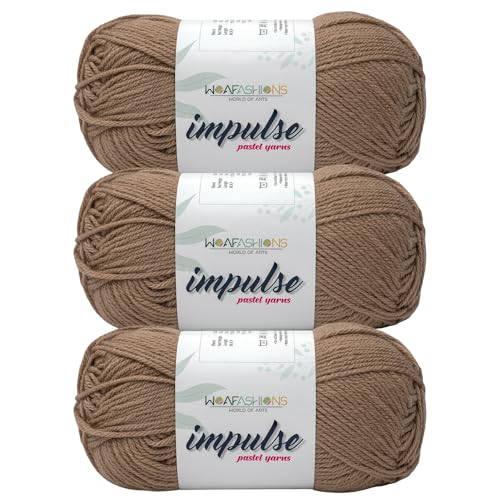 Image of WOAFashions Impulse Hand Knitting & Crochet Yarn, Premium Acrylic, 4 : Medium (Wood Brown) (3x100gms / 3.5oz / 200mtr / 218yds)