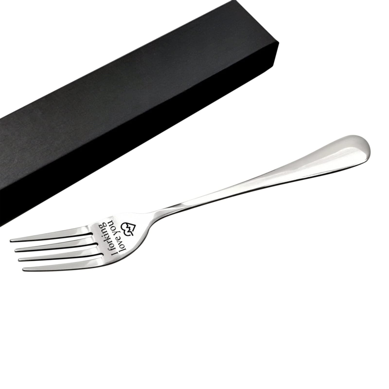 Shujin Funny Letter Engraved Fork Unique I forking love you with gift box Stainless Steel Dinner Fork Best gift for Wife, Husband,Coworker