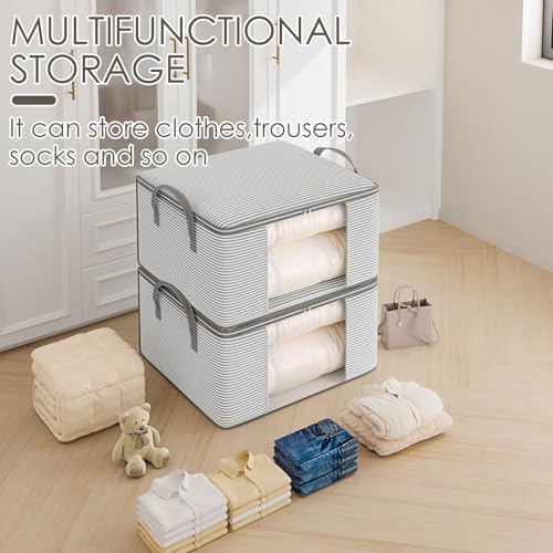 2 Aufbewahrungstasche für Bettdecken & Kissen,Atmungsaktive, Wasserdichte & Faltbare Lagerungstasche mit Verstärkten Griffen & Doppeltem Reißverschluss – 55 * 35 * 25cm–Ideal für Decken, Bettwäsche