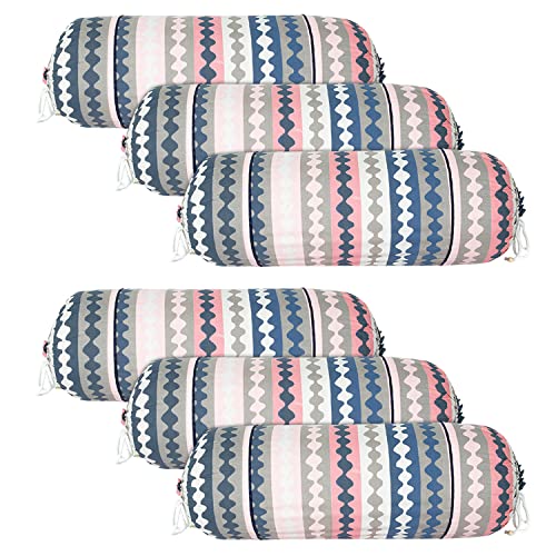 Image of Kuber Industries Bolster Covers | Soft Cotton Bolster Cover Set | Diwan Round Bolster Pillow Covers | Zig Zag Design Roll Masand Cover | 16x32 Inch | Pack of 6 | Multicolor