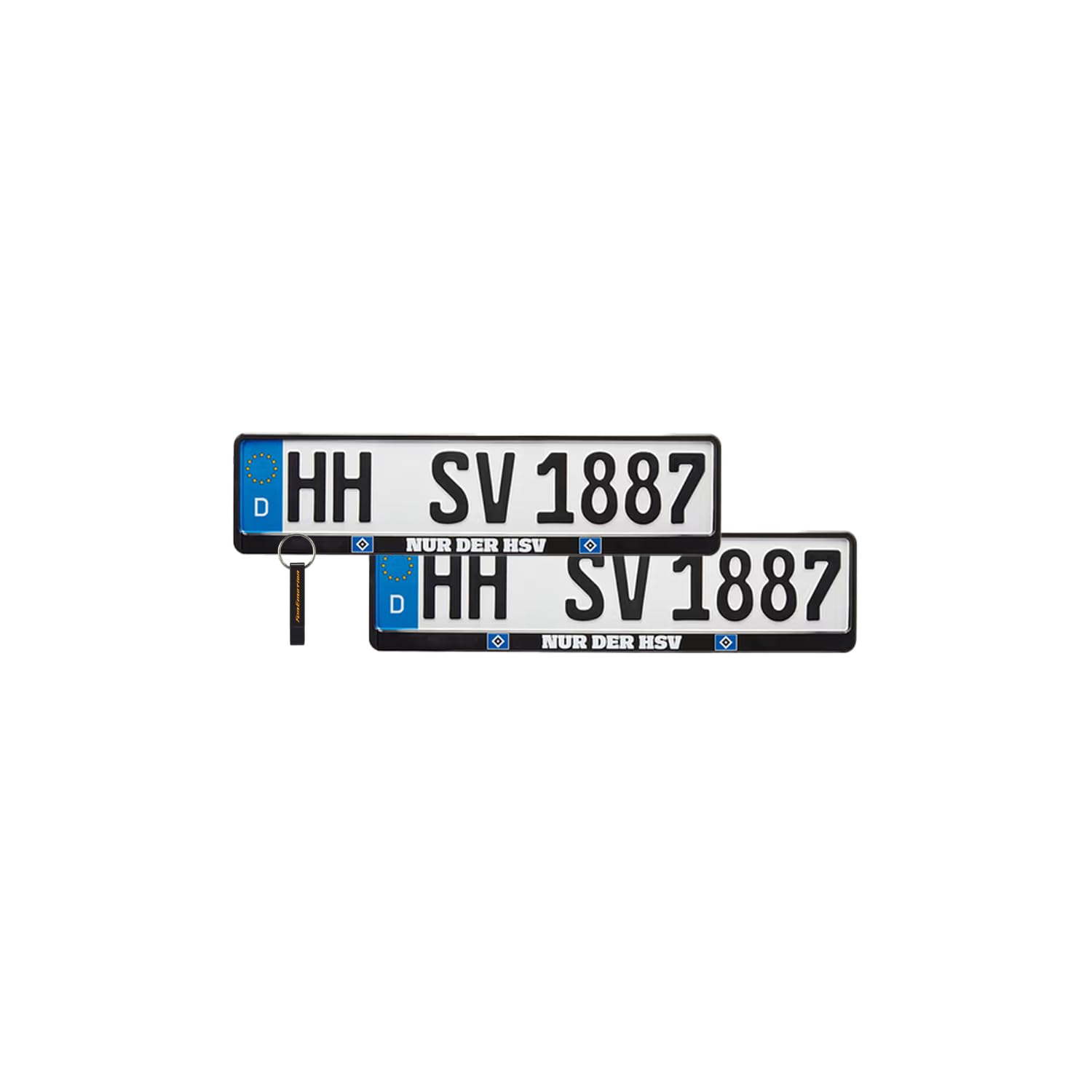 Hamburger SV HSV Nummernschildhalter 2er Set NUR DER HSV Kennzeichenhalter für alle Automarken HSV Fanartikel + FanEmotion Flaschenöffner