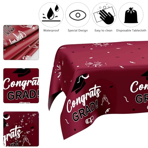 Image of Graduation Decorations 2025, 3 Pack Wine Black Graduation Tablecloth 2025 Graduation Party Decorations, Graduation Table Decorations Class of 2025 Table Cloths for College School Supplies 54 inchx108 inch