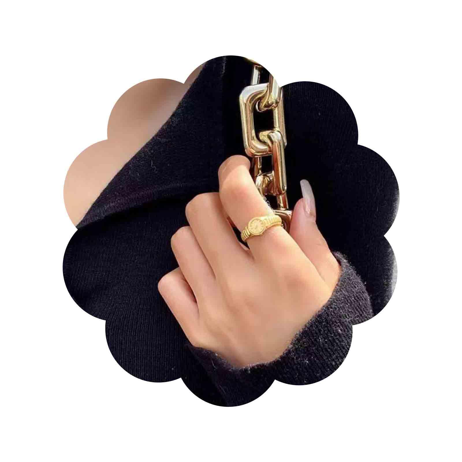 Vintage Round Watch Finger Ring Thick Clock Ring Small Watch Ring Adjustable Open Ring Gold Signet Rings Jewelry for Women