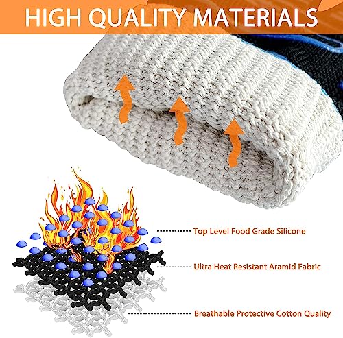 Image of BBQ Gloves, Oven Gloves Original 2 Pack1472℉ Extreme Heat Resistant, Grilling Gloves Silicone Non-Slip Oven Mitts, Kitchen Gloves for BBQ, Grilling, Cooking, Baking (2 pieces set) (Orange Strips Long)