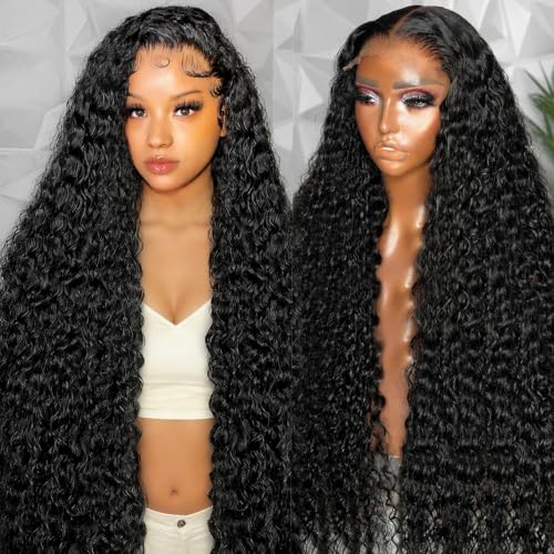 NOELLA 30 Inch 13x6 Full Lace Frontal Wigs Human Hair Water Wave 13x6 HD Lace Front Wig Curly Human Hair Lace Front Wigs 200 Density Pre Plucked Wet and Wavy Human Hair Frontal Wigs for Women