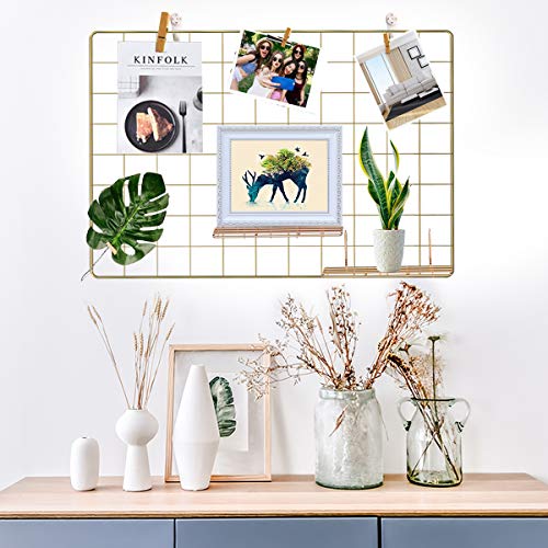 Yuede Rejilla de hierro, juego de 1 pieza, panel de rejilla de rejilla decorativo, soporte de hierro, clip para fotos, pared para colgar fotografías, pared para fotos, 25.6 x 17.7 pulgadas (dorado) Cover