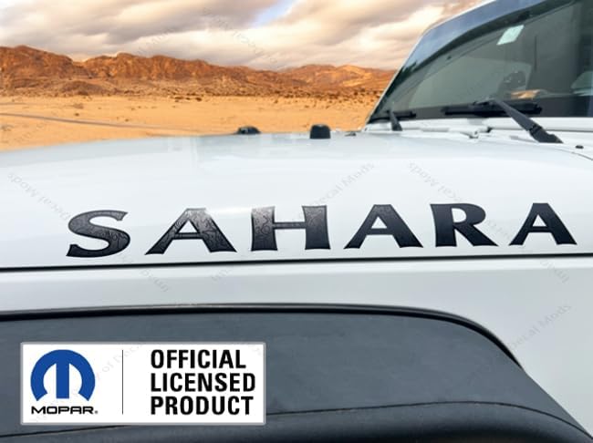 Sahara Hood Graphic Decals fits Jeep Wrangler (2007-2026) (Set of 2) Matte Black with Topo Lines and Black Outline - CB | UV1A5