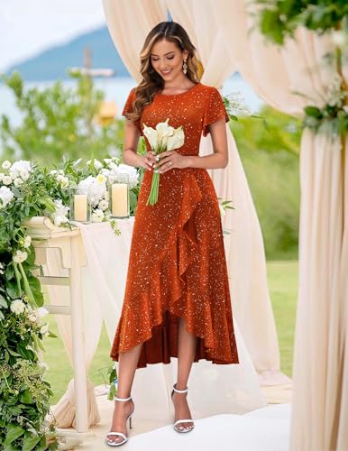 Image of BeryLove Women Sequin Formal Party Dress Flutter Short Sleeve Wedding Cocktail Long Evening Dress