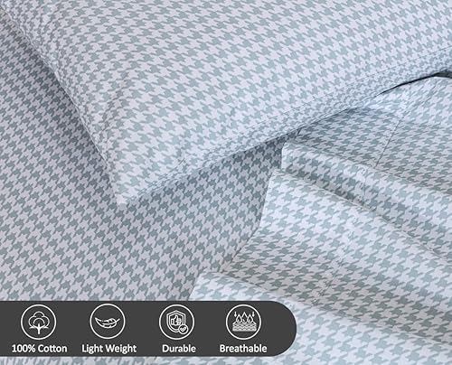 Image of RUVANTI 100% Cotton Percale Sheets Full Size, Houndstooth | Crisp Cooling, Deep Pocket 16 inch, Soft Breathable & Durable, Hotel-Style 4 Piece Set, For Hot Sleepers