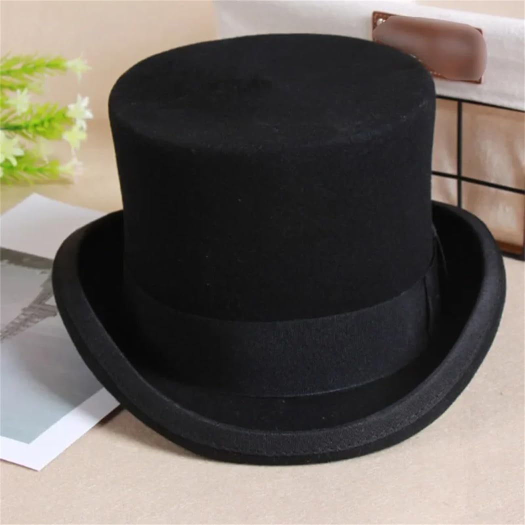 Dvbfufv Cappello a cilindro in lana da uomo, alla moda, stile Fedora, adatto a tutte le partite di Panama, cappello da mago, da gentiluomo, cilindro, con cinghia, stile