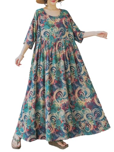 Image of Women's Plus Size Dresses Casual Vintage Printed Summer Baggy Dress
