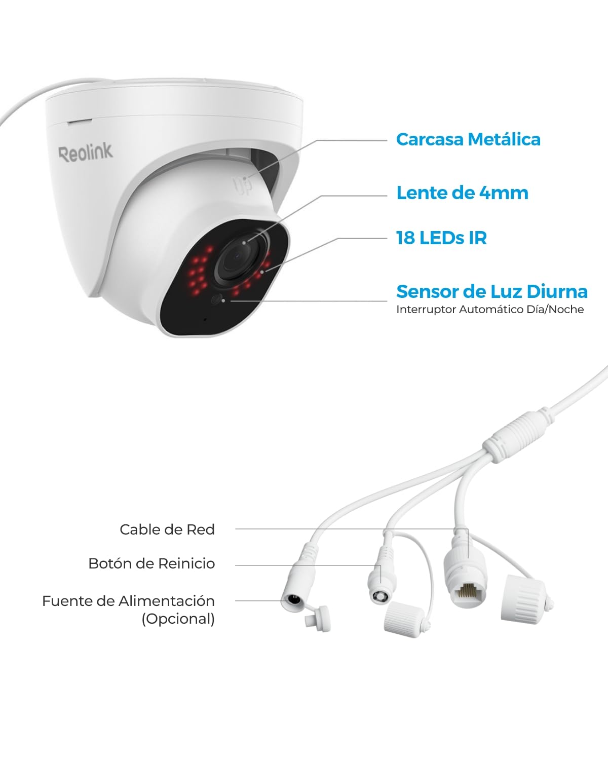 Reolink 5MP PoE Camara Vigilancia Exterior con Detección Personas/Vehículos IP Domo Cámara Seguridad IP67 Impermeable, Grabación de Audio, con Ranura para Tarjeta SD RLC-520A
