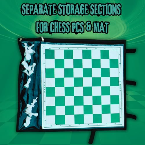 Image of Vinson 17x17 Fide Tournament Chess Set with Vinyl Foldable Roll-up Matt, 32 Big Solid Plastic Heavy Weight Pieces & 2 Extra Queens with Storage Bag.