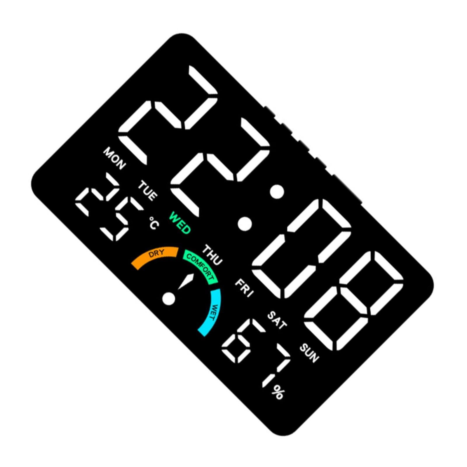 Jazuaiao A Large Led Digital Clock With Temp Humidity Larm, Djustable Brightness For Home Environment Indoor Environment Monitor Clock