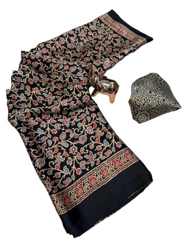 Image of SATIKA VASTRAM Modal Silk Ajrakh Saree Bandhani Design Crepe Printed Designer Pallu Attach Blouse Piece