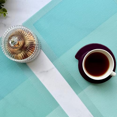Image of Livmodern Premium PVC Dining Table Mats for 6 Seater| Woven PVC Mats | Moderate Heat Resistant & Anti Skid Placemats | Wipeable & Washable Set of 6-Ocean Waves
