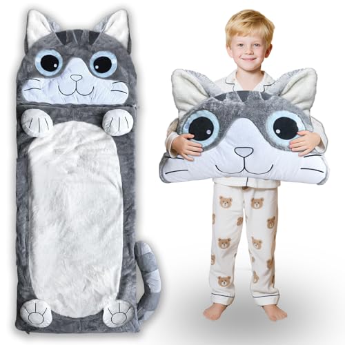 Image of Kid Sleeping Bag with Pillow - Larger Nap Mat - Plush Slumber Bag for Boys Girls Daycare Preschool Kindergarten Birthday Gift Travel Sleepover Ages 3-12 Years