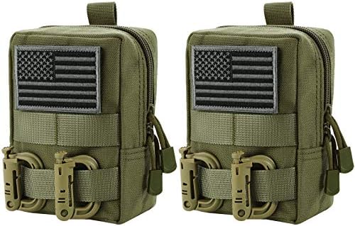 FRTKK 2 Pack Molle Pouches - Tactical Compact Water-Resistant EDC Pouch Small Utility Pouch Bags (Patch Included) (2 Pack-Army Green)