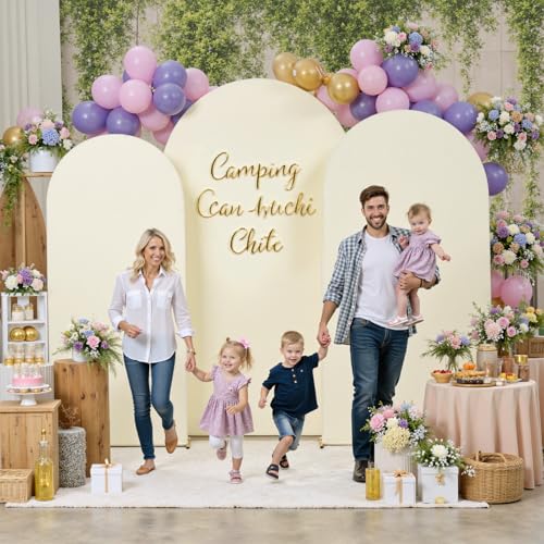 Image of Ivory Arch Backdrop Cover Set of 3 (7.2ft, 6.6ft, 6ft), Double-Sided Spandex Chiara Arch Frame Covers, Wrinkle-Free Low-Transparency Fabric for Wedding Birthday Party Decor (No Stand)