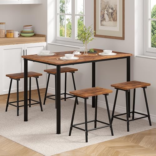 VECELO Kitchen Table and Chairs for 4, Dining Room Set with Chairs/Stools, Heavy-Duty Metal Frame...