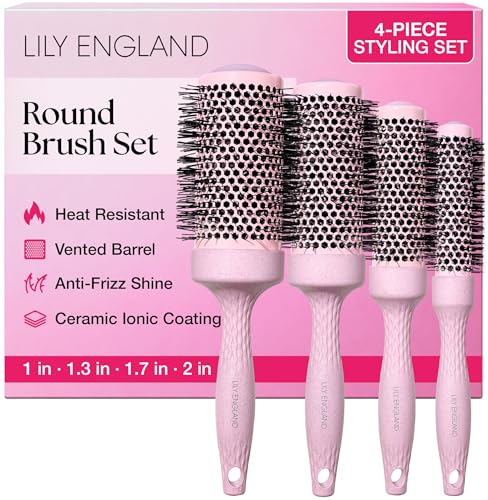 Lily England Round Blow Dry Brush Set for Women - Perfect for Voluminous Blowouts - Ceramic Ionic Technology - Luxury Gift for Her (Pink)