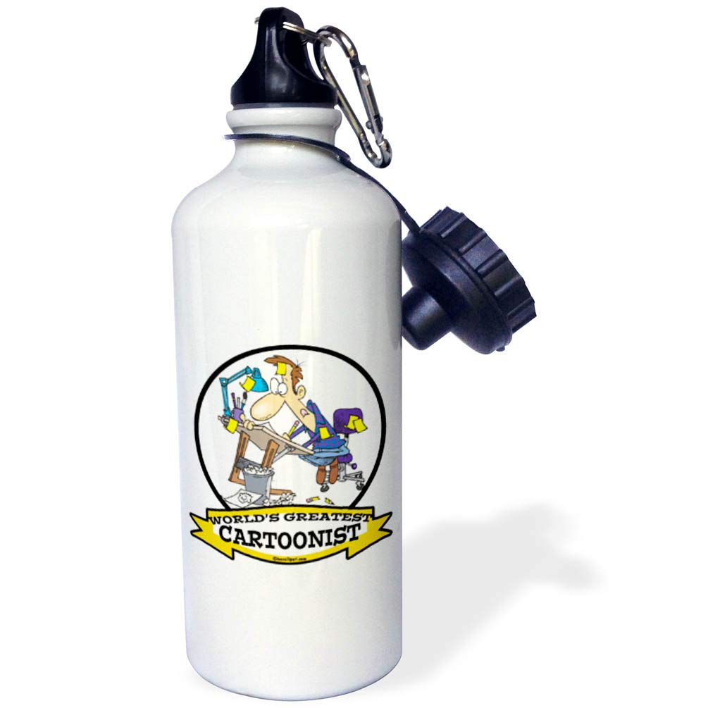 3dRose Funny Worlds Greatest Cartoonist Cartoon Sports Water Bottle 21 oz White