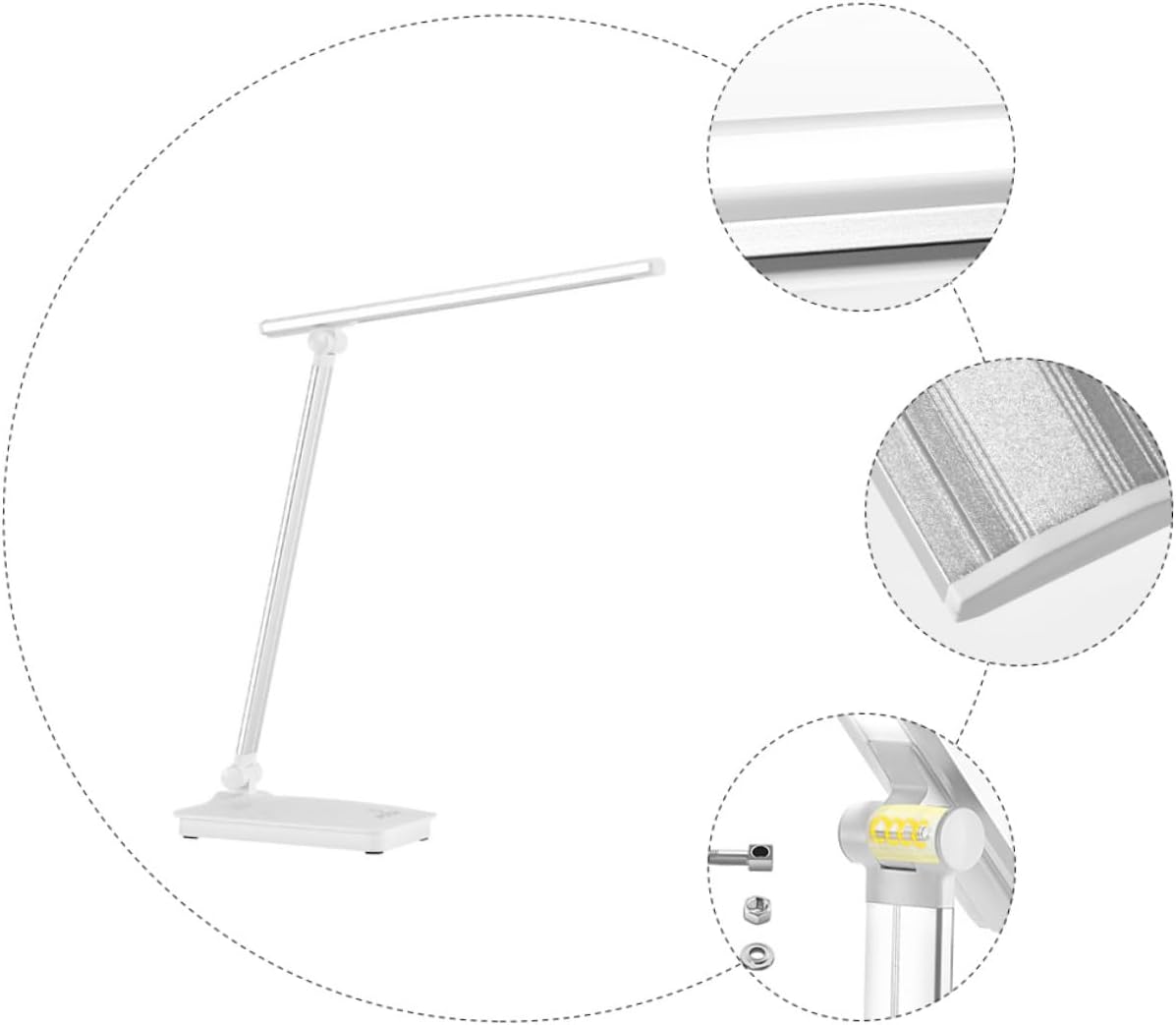 USB Rechargeable Led Desk Lamp Brightness Eye-Caring Light for Home Office Silver Finish Built Battery Includes USB Charging Cable