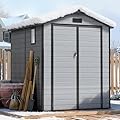 WUKHG 6X6 FT Outdoor Storage Sheds, Plastic Storage Shed with Floor & Drainage Channel for Bikes, Furniture, Gardening Tools, Lockable Outdoor Shed Suitable for Backyard, Patio, Lawn