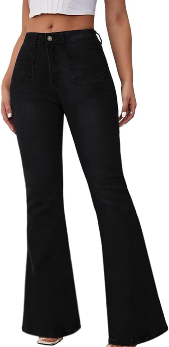 KDF Flare Jeans for Women Women’s Bootcut Bell Bottom Jeans High Waisted Stretch Slimming Bell Bottoms Jeans