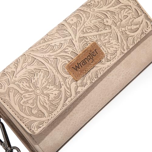 Image of Montana West X Wrangler Western Wallets for Women Trifold Wristlet Wallets Large Capacity Women Clutch Wallet with Coin Purse