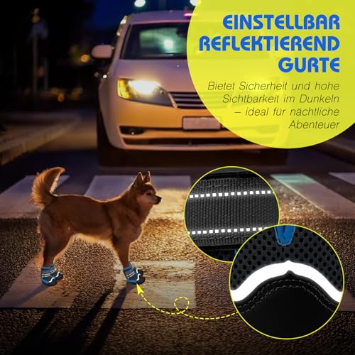 Weesiber Hundeschuhe Pfotenschutz, 4 Stück atmungsaktive Hunde Schuhe mit Rutschfester Sohle und reflektierendem Klettverschluss, Outdoor rutschfeste Hundestiefel für kleine Hunde (Grau, Größe 1)