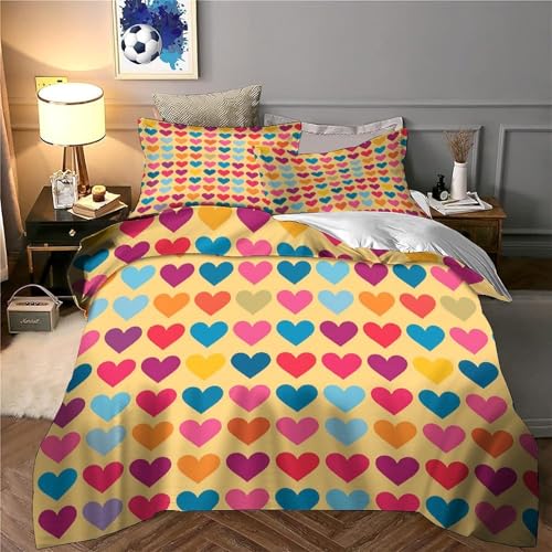Housse de couette motif de cœur lit single 140x200 microfibre respirante pour chambre fille