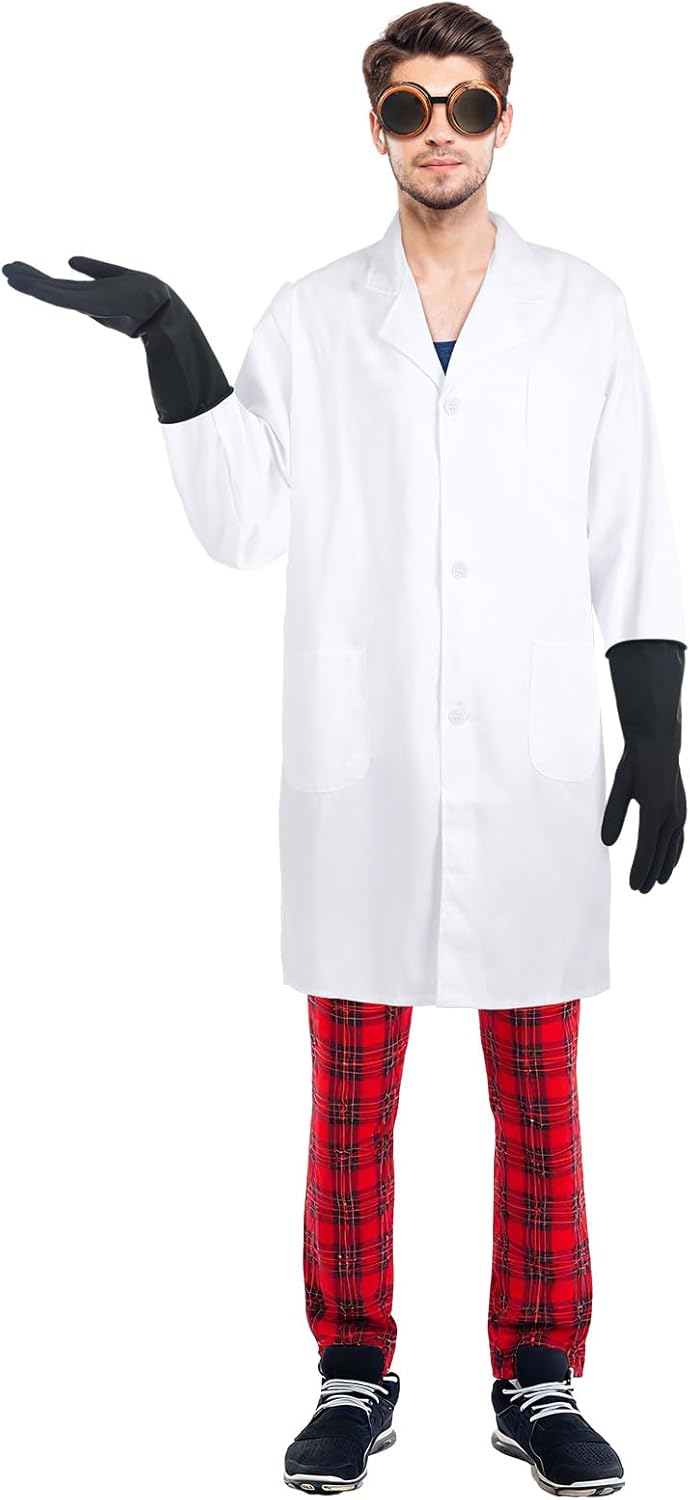 Mepase 3 Pcs Men's Mad Scientist Costume Accessories Doctor Outfit with Lab Coat Steampunk Goggles Black Gloves Fun Costume Cosplay for Halloween Cosplay Dress up Party - Image 5