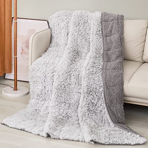 Image of Cottonblue Weighted Blanket 20 lbs Queen Size, Luxury Sherpa Faux Fur Reversible Snugly Long Fur Warm Heavy Blankets 60x80 inches, Plush Sherpa Microfiber Blanket for Couch Sofa Bed, Morandi Grey