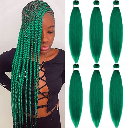 Braiding Hair Pre Stretched Dark Green Braiding Hair Kanekalon Colored Hair Extensions For Braiding Micro Box Braids Yaki Color Knotless Prestretched Braiding Hair 26 Inch Folded 6 Packs #TOP13