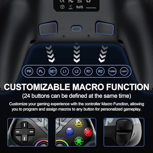 Xexvyrin LED Wireless Controller for PS5, Compatible with PS5 Pro/Slim/PC, Dual Vibration, Macro/Turbo Function, 3.5mm Audio Jack,1000mAh Battery, 6-Axis Motion Control Gamepad with Speaker - 4