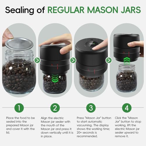 Image of Mason Jar Vacuum Sealer Kit, Electric Sealer for Wide, Regular Mouth Mason Jars, Portable Vacuum Sealer for Jars, Birthday Gift for Her, Gifts for Mom, Grandma