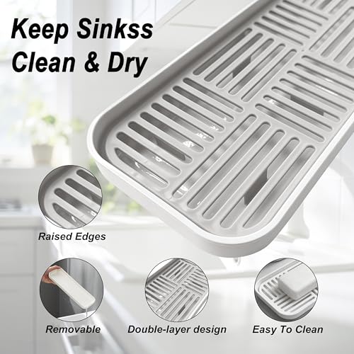 WUCYLKA Kitchen Sink Organizer Sink Caddy, Plastic Sponge & Soap Holder with Double-Layer Drain Rack – Countertop Sink Tray for Sponge, Soap, Dish Brush, Cup, and Wire Scrubber(White)