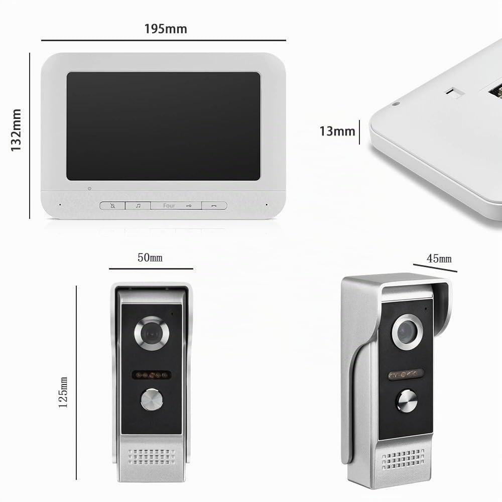 Timbre de video con visión nocturna de alta definición, audio bidireccional, video HD, IP64 resistente a la lluvia, monitor de 7 pulgadas, batería de gran capacidad, timbre de video con monitor