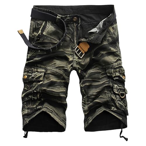 Pantalones cortos cargo con cremallera hebilla y múltiples bolsillos PHJTOMK sarga